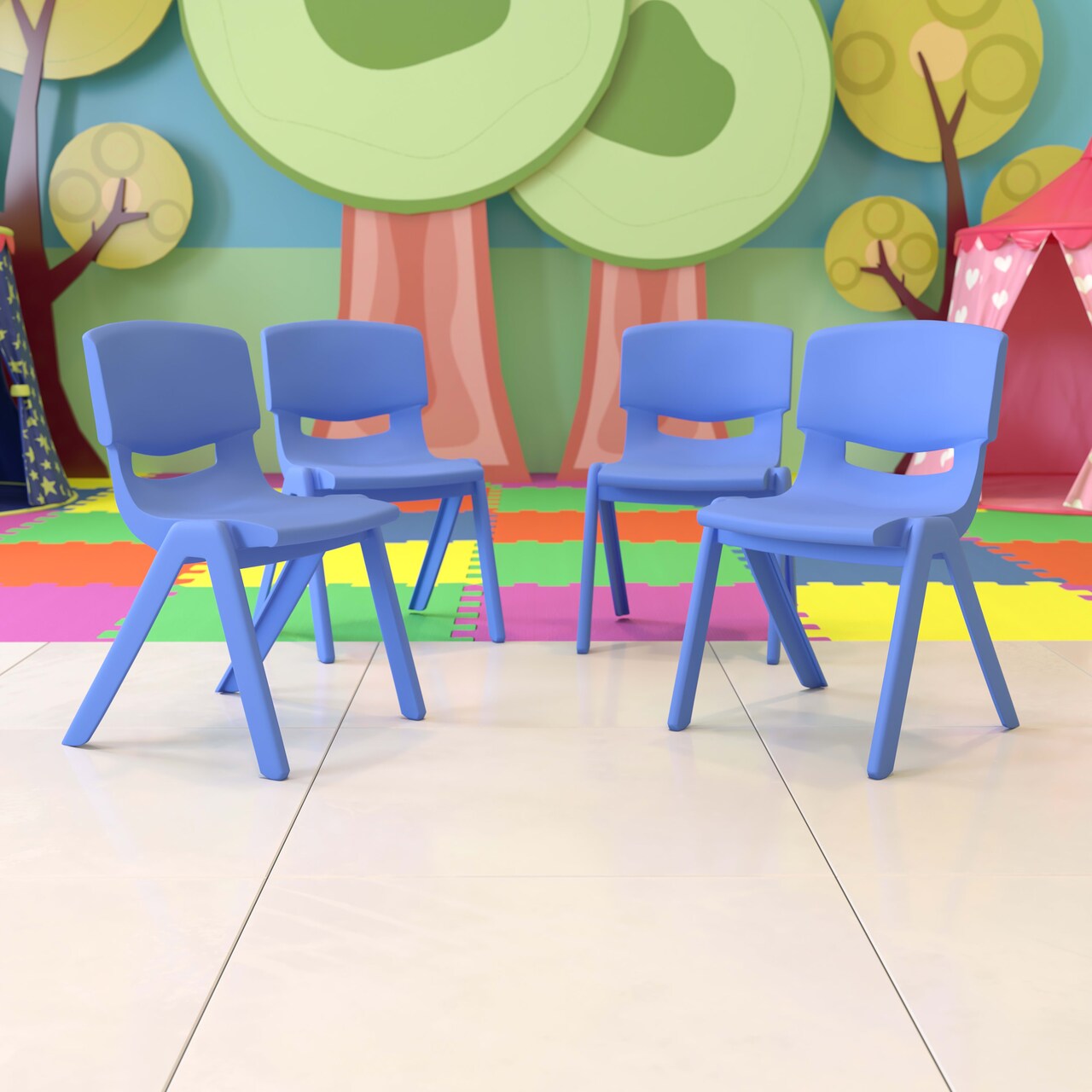 Emma and Oliver 4 Pack Plastic Stack School Chair with 15.5"H Seat, 3rd-7th School Chair